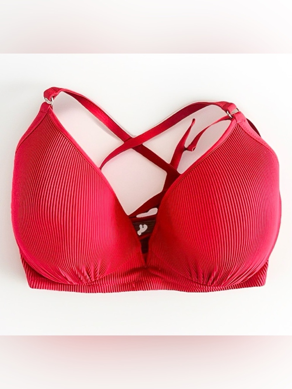 Shade & Shore Red Ribbed Crisscross Bikini Top 38DD
